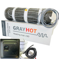 Нагрівальний мат GrayHot 150 Вт/м² + механічний чорний термостат для укладки теплої підлоги без стяжки